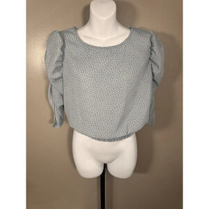 Paper Cranes Women’s Shirt Blouse Bubble Sleeve Summer Cropped Top Large